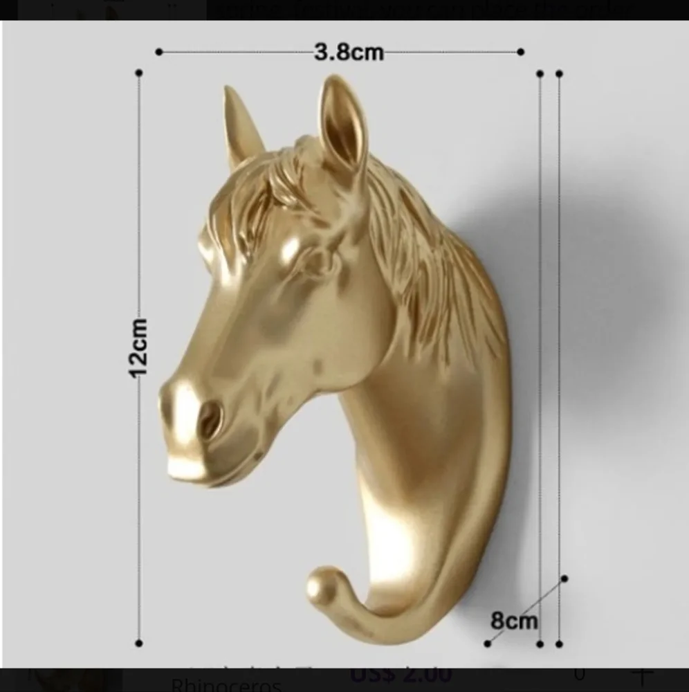 Decorative Golden Horse Head PVC Wall Hook